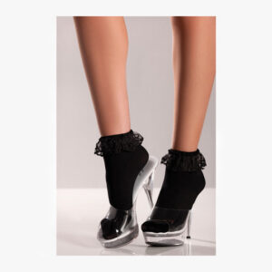 Ankle socks w/lace top black o/s